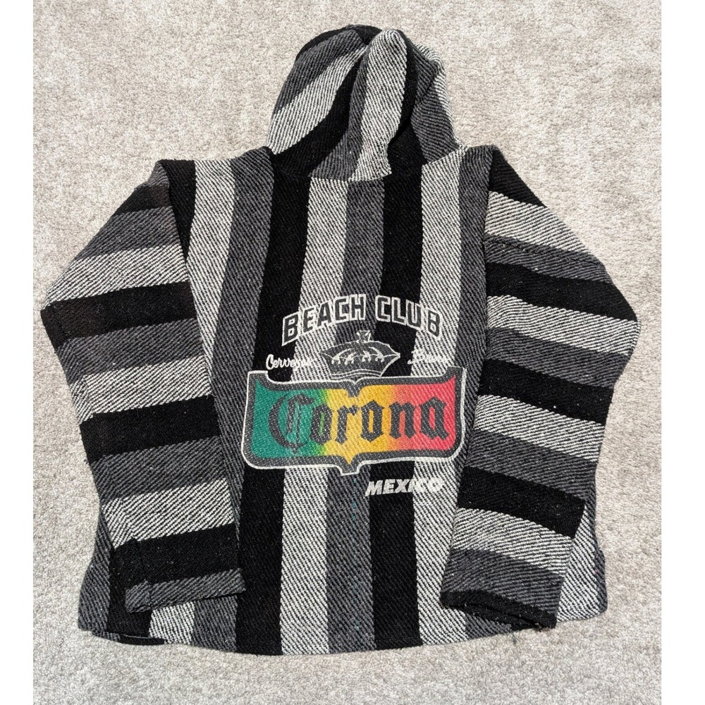 Corona Extra Baja Hoodie Mens XL‎ Black Grey Striped Beach Club Mexico Drug Rug